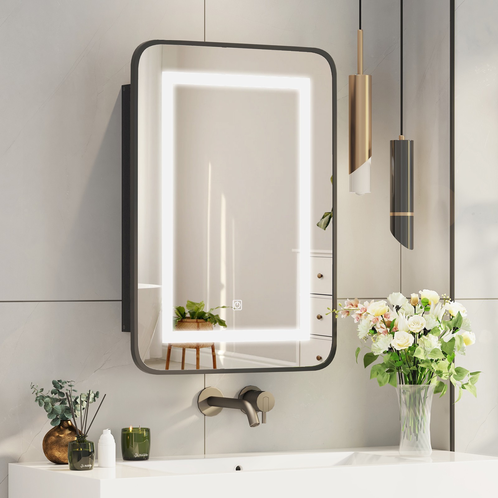 Bathroom Lighted Medicine Cabinet Recessed 3-Color LED Medicine Cabinet Mirror