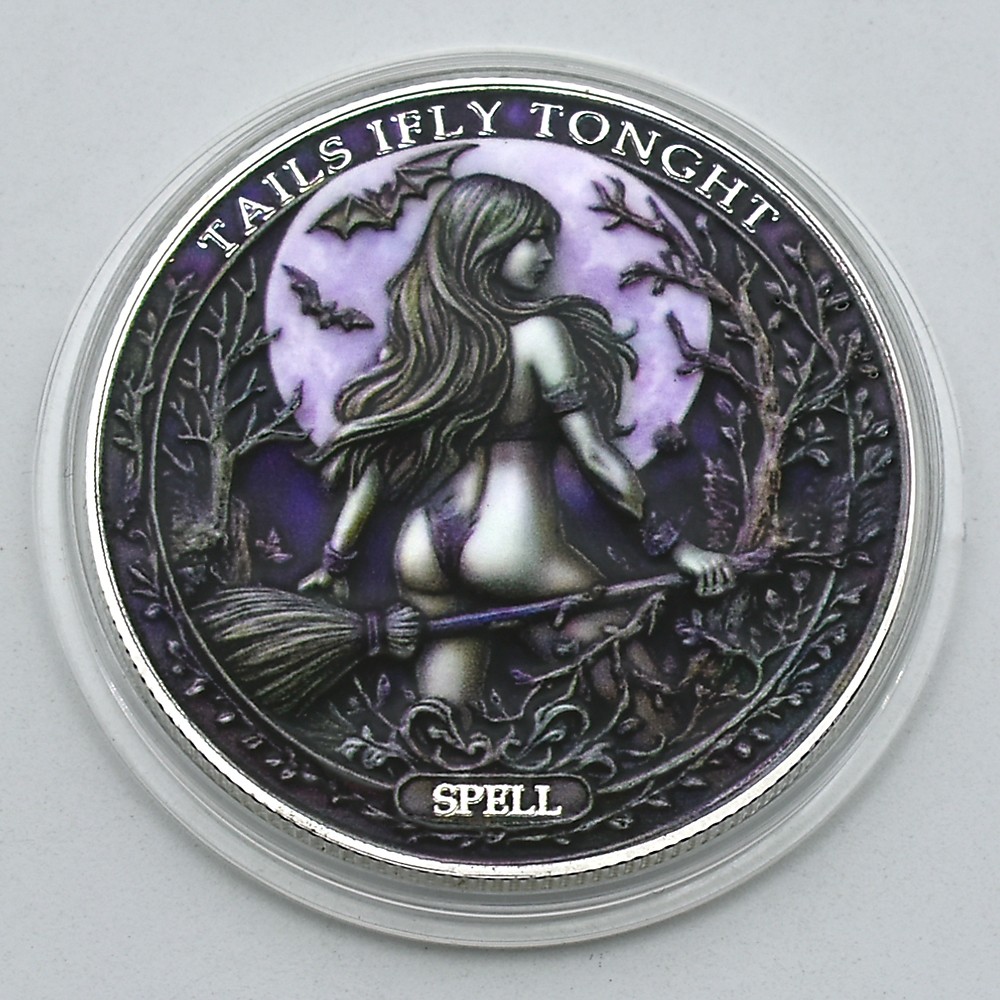 Tails I Fly Tonight Silver-Plated Coin | Witch & Moon Rider Spellbound Medal