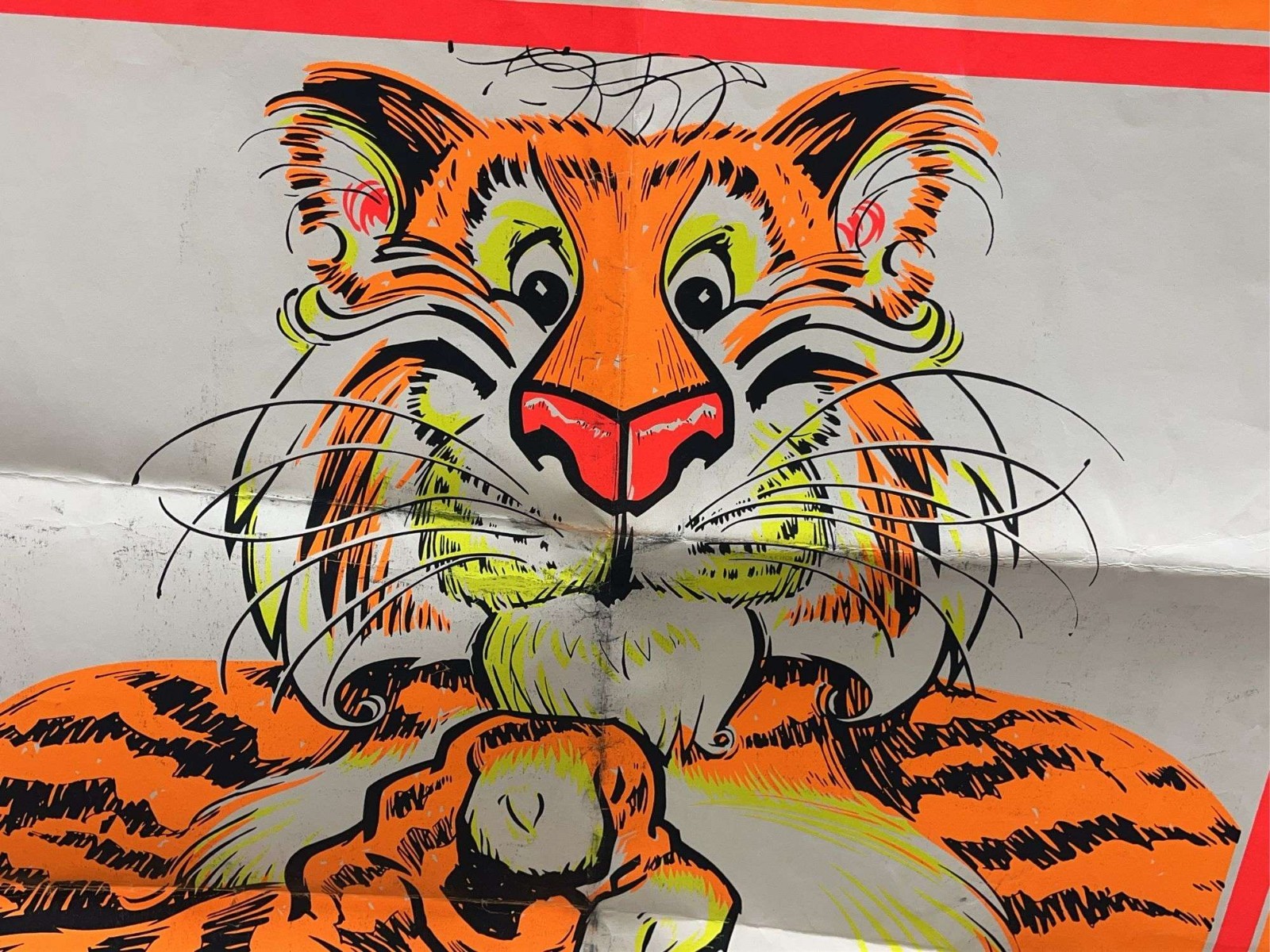 1968 Esso Tiger Blacklight Poster 28x40 Humble Oil “I Need You Now” Vintage