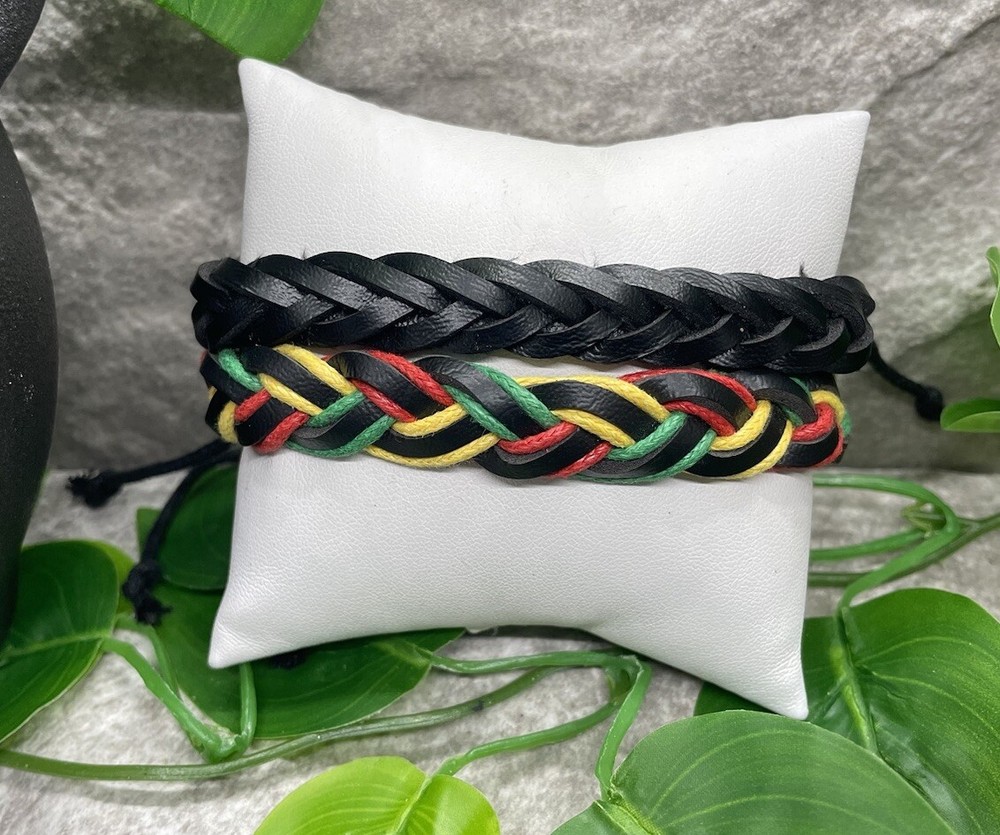 2 PC Leather Bracelet Stackable Adjustable Tie New  Free Ship B2845