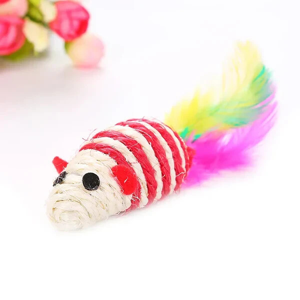Sisal Scratch 'n' Feather Mouse Cat Toy- 4 pack