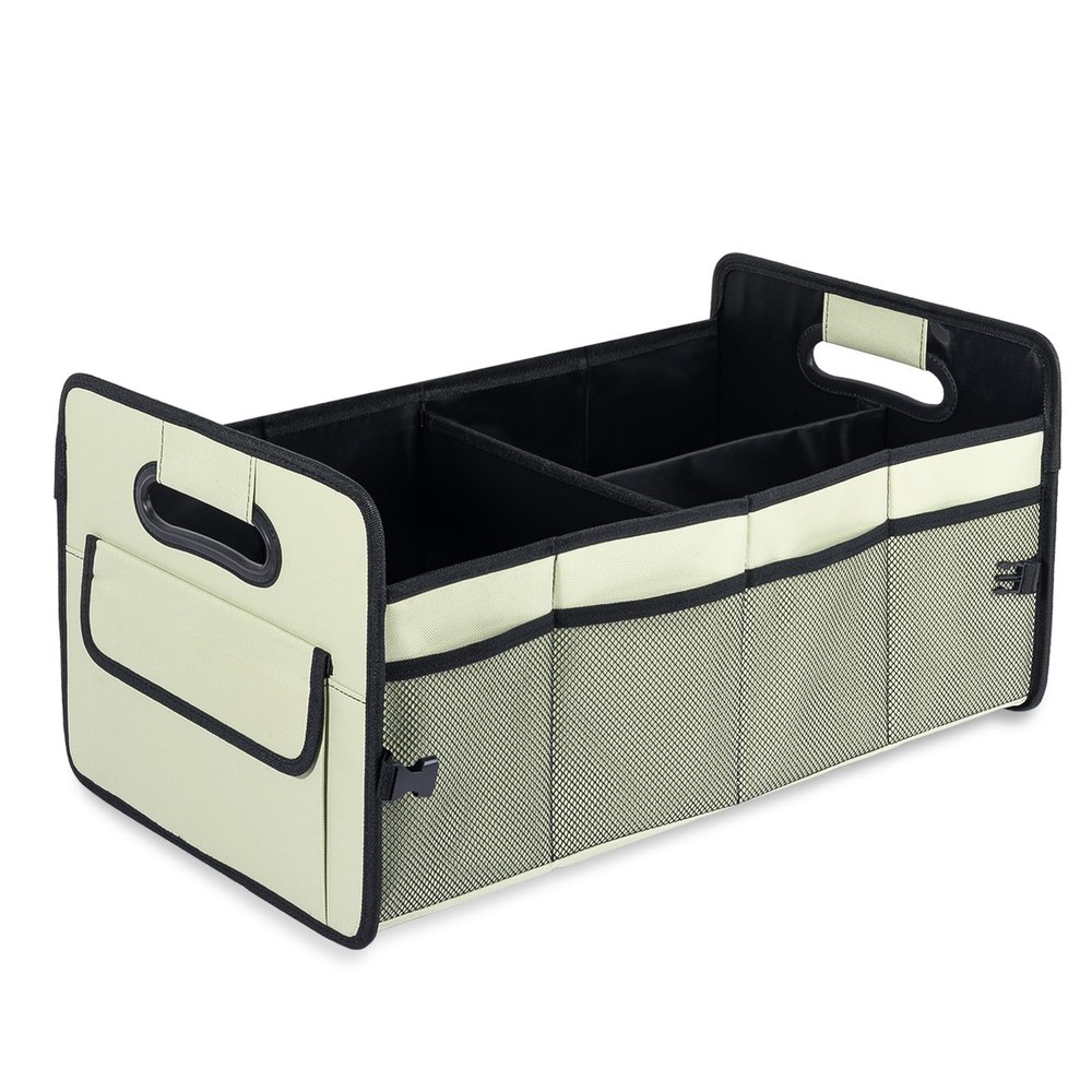 Car Trunk Organizer Collapsible Multi Compartment Box Adjustable Light Green