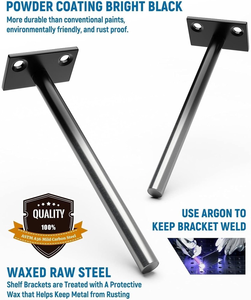 12 Pack-6 inch Floating Shelf Bracket, Hidden Brackets 6 Inch, Black