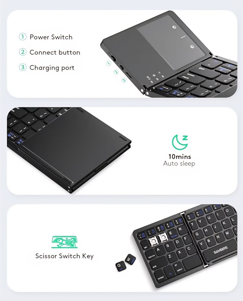Samsers Foldable Bluetooth Keyboard with Touchpad