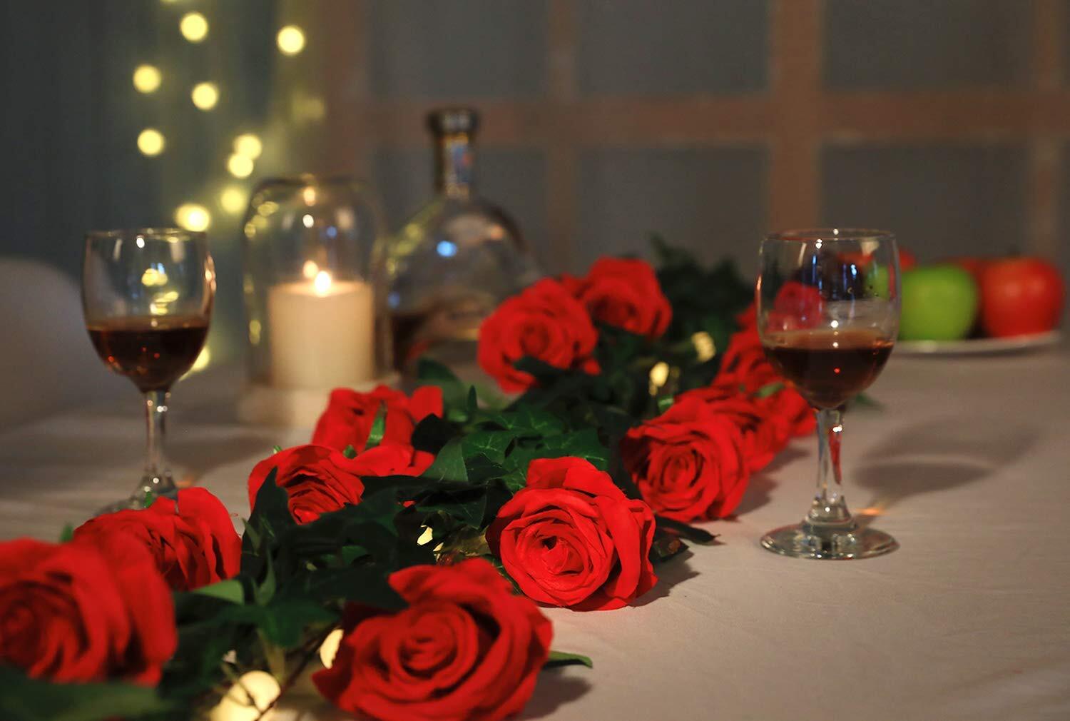 20× Red Silk Roses Artificial Flowers Realistic Bouquet Home Decor Romantic Gift