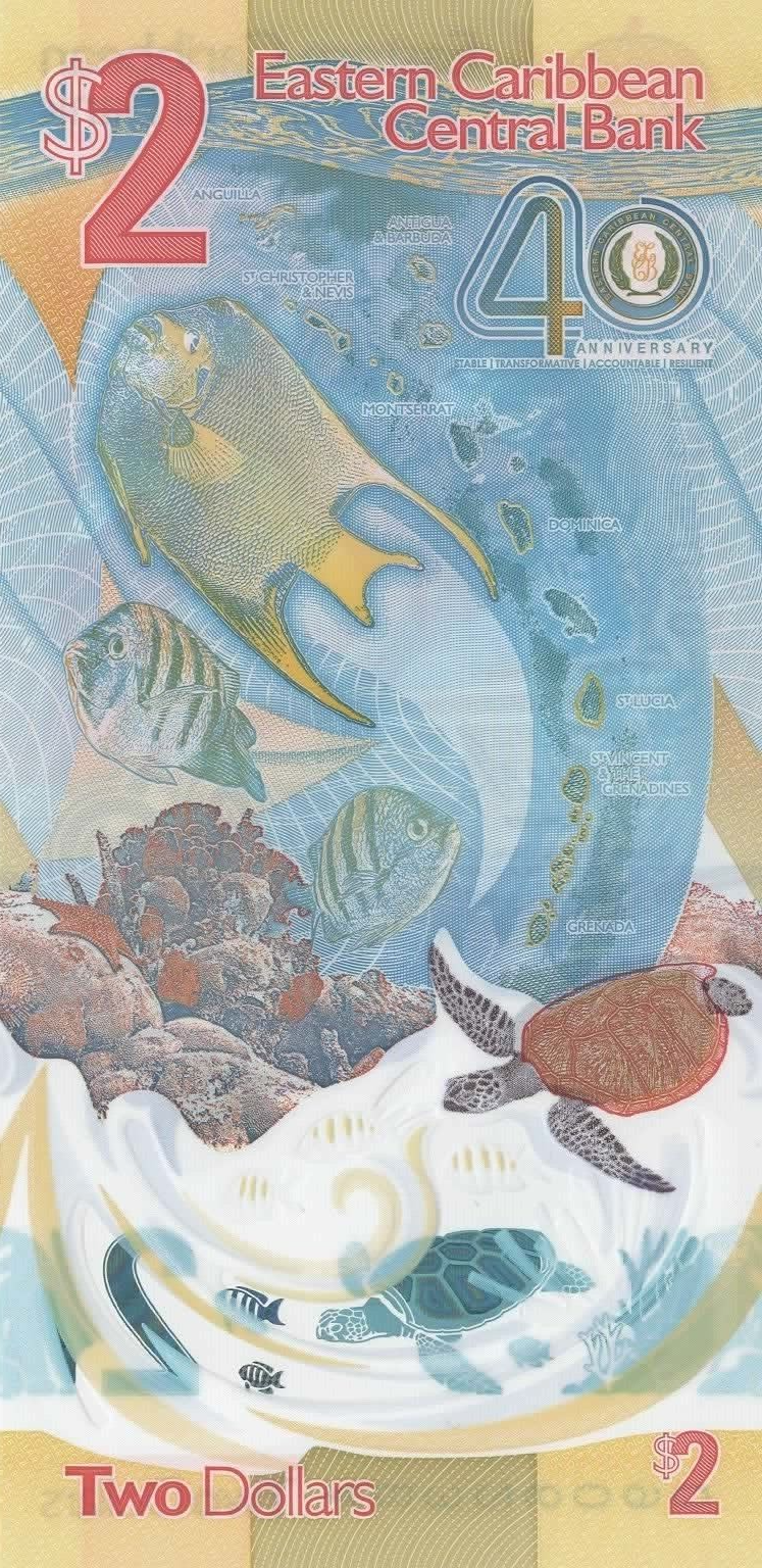 East Caribbean States 2 Dollars Banknote, 2023, P-61, UNC, Commemorative Polymer