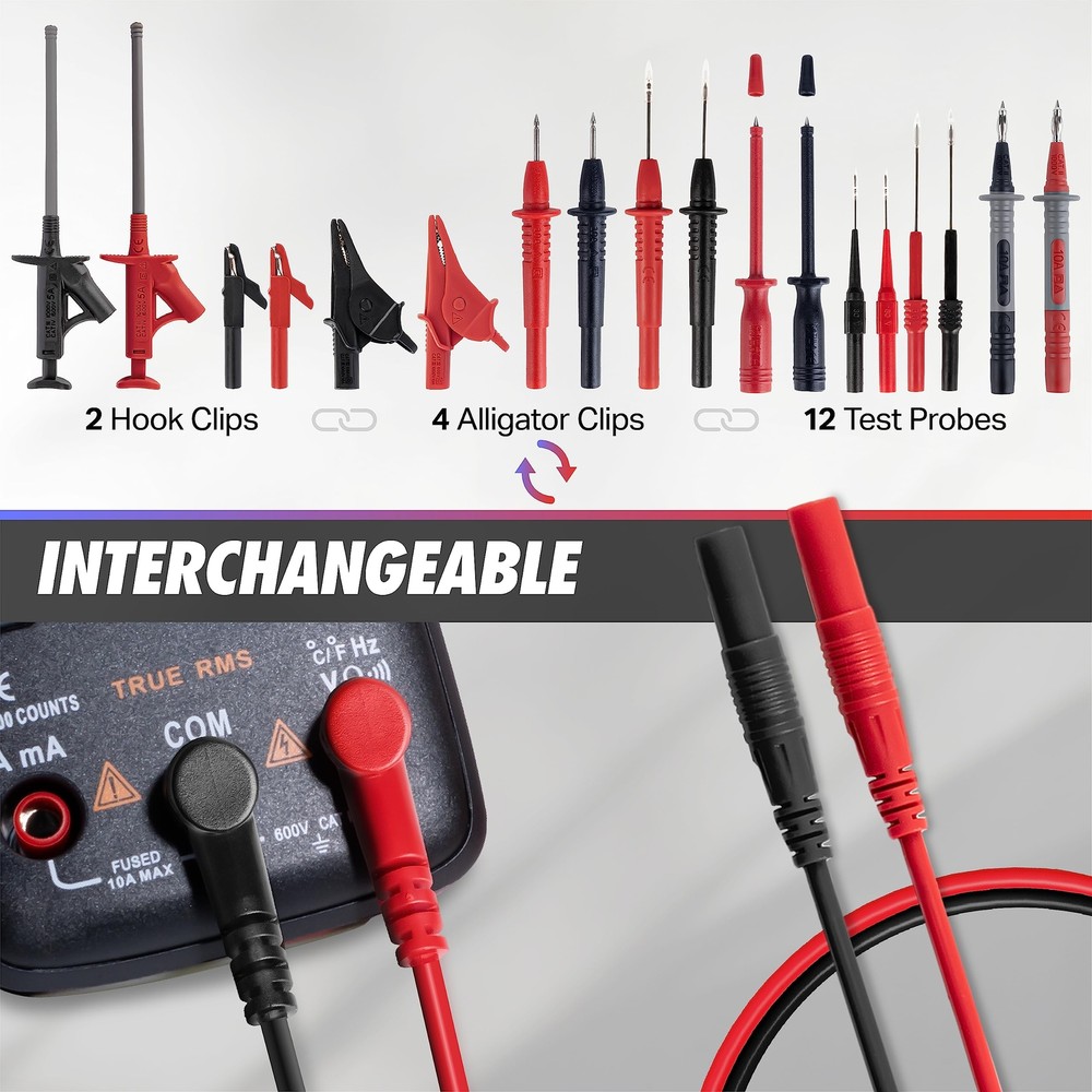 29pcs Multimeter Test Leads Kit With Replaceable Wire Piercing Probes Alligator