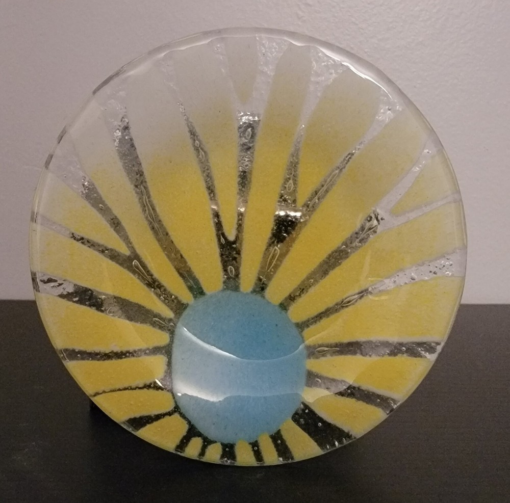 Sydenstricker Fused Art Glass Cup Plate Cape Cod Ma. Sunburst Design