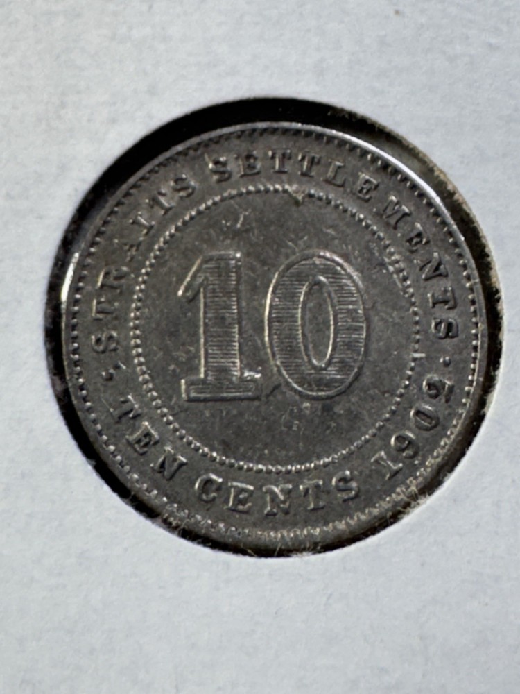 1902 Straits Settlement 10 Cents Silver Coin Cleaned