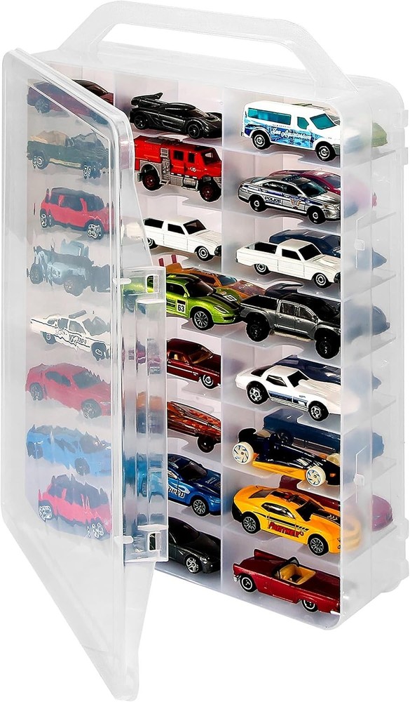 Double Sided Toy Car Case - 48 Compartments, Portable Design