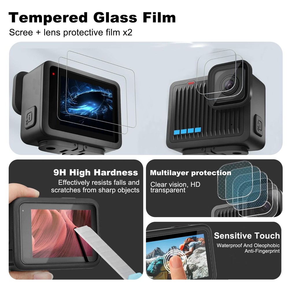 Accessories Kit for GoPro Hero 4K, Includes Protective Storage Case, 2 Sets New,