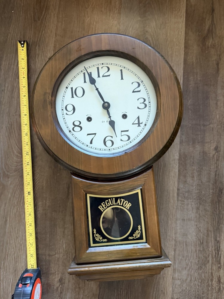 ANTIQUE REGULATOR PENDULUM WALL CLOCK Tested W/ Key