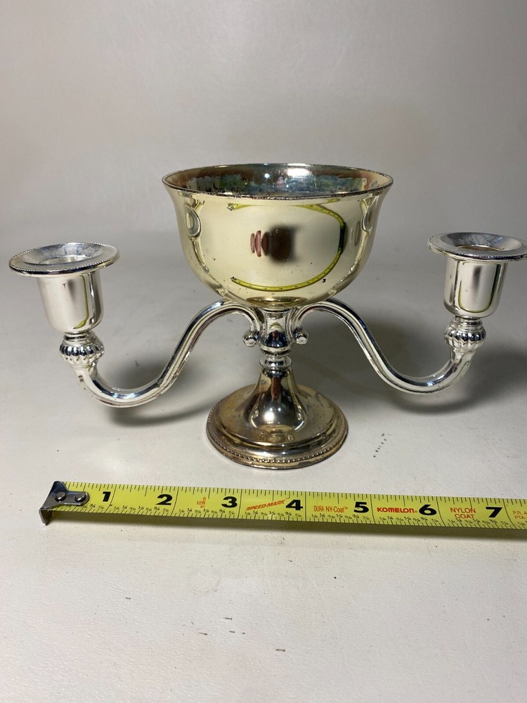 Vintage E. P. Zinc Silver Plated England Double Candle Holder Center Holder Bowl