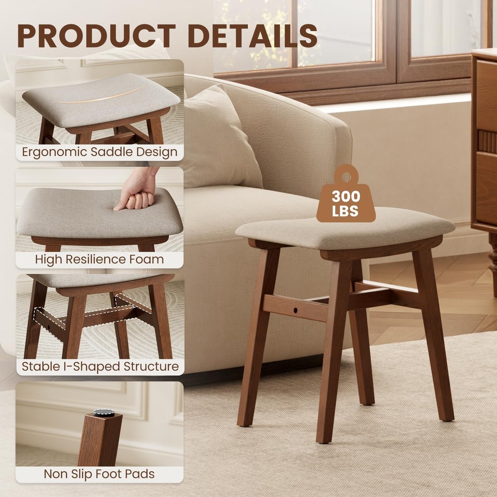 Solid Wood Small Vanity Stool Chair, Makeup Stools for Vanity Desk, Bathroom ...