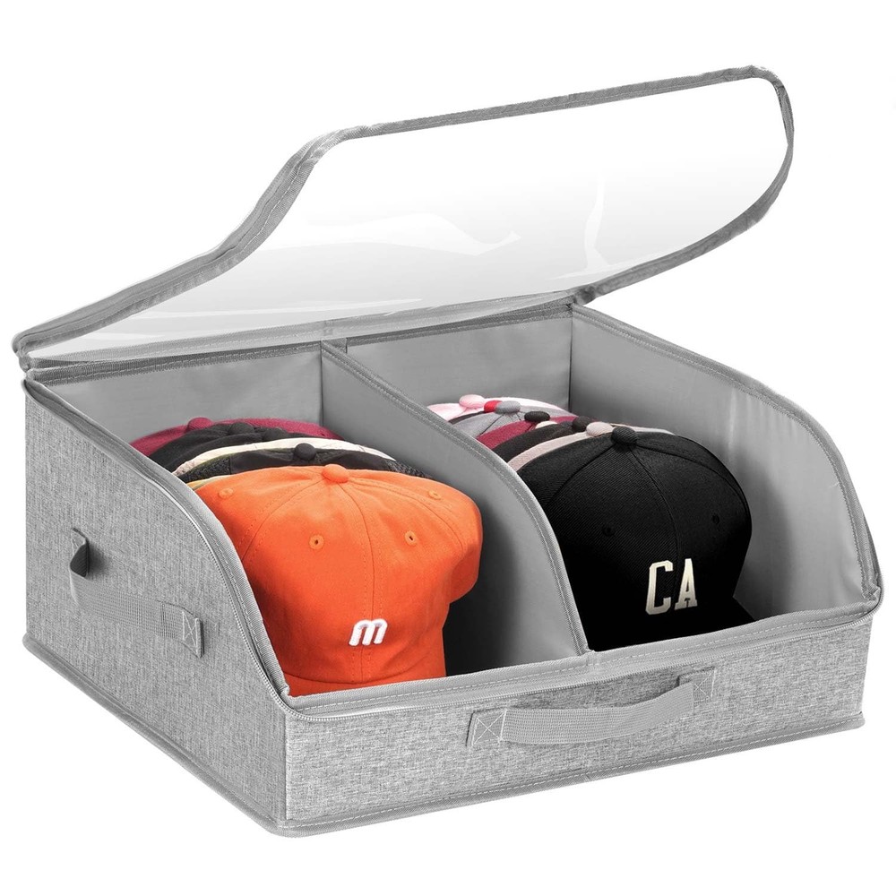 Hat Organizer for Baseball Caps, 2 Compartments Clear Window Hat Storage Box ...