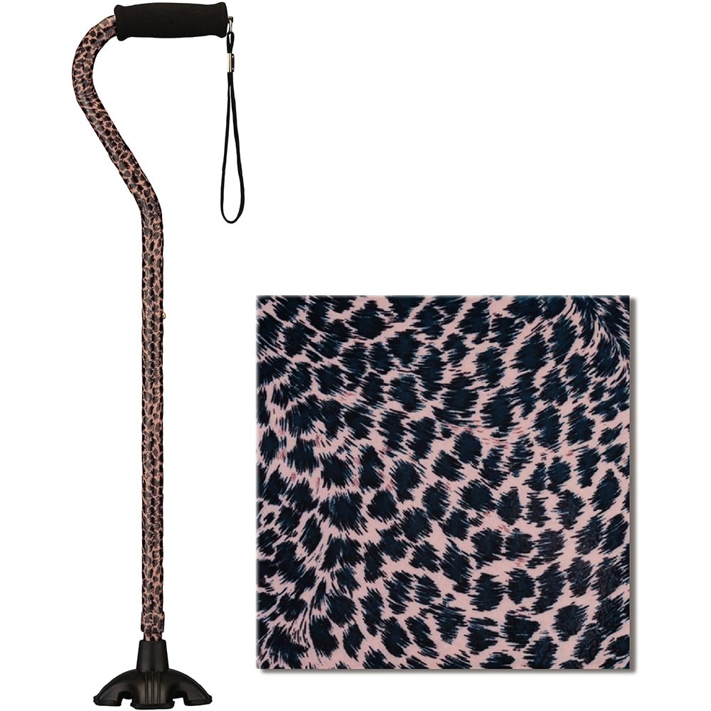 NOVA Sugarcane Leopard Walking Cane Adjustable Quad Tip with Carrying Strap
