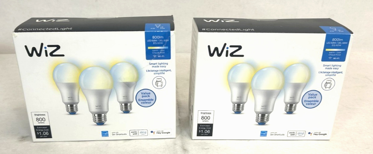 Lot of 2 - WiZ Tunable White A19 (60W Equivalent) LED Smart Bulb (6 total) E26