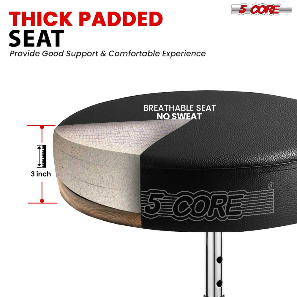 5Core Drum Throne + Drummer Practice Pad Combo Kit Height Adjustable Padded Seat