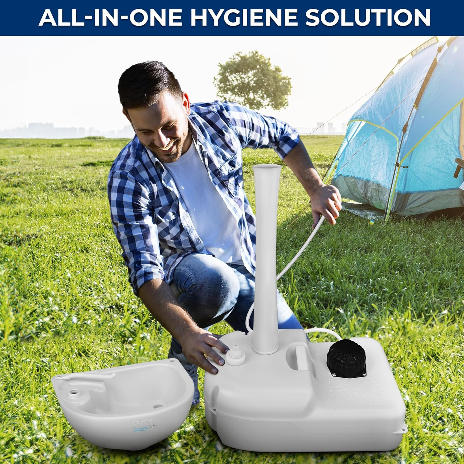 Camping Sink Portable Hands Free Foot Pump Towel Holder Soap Dispenser Compact