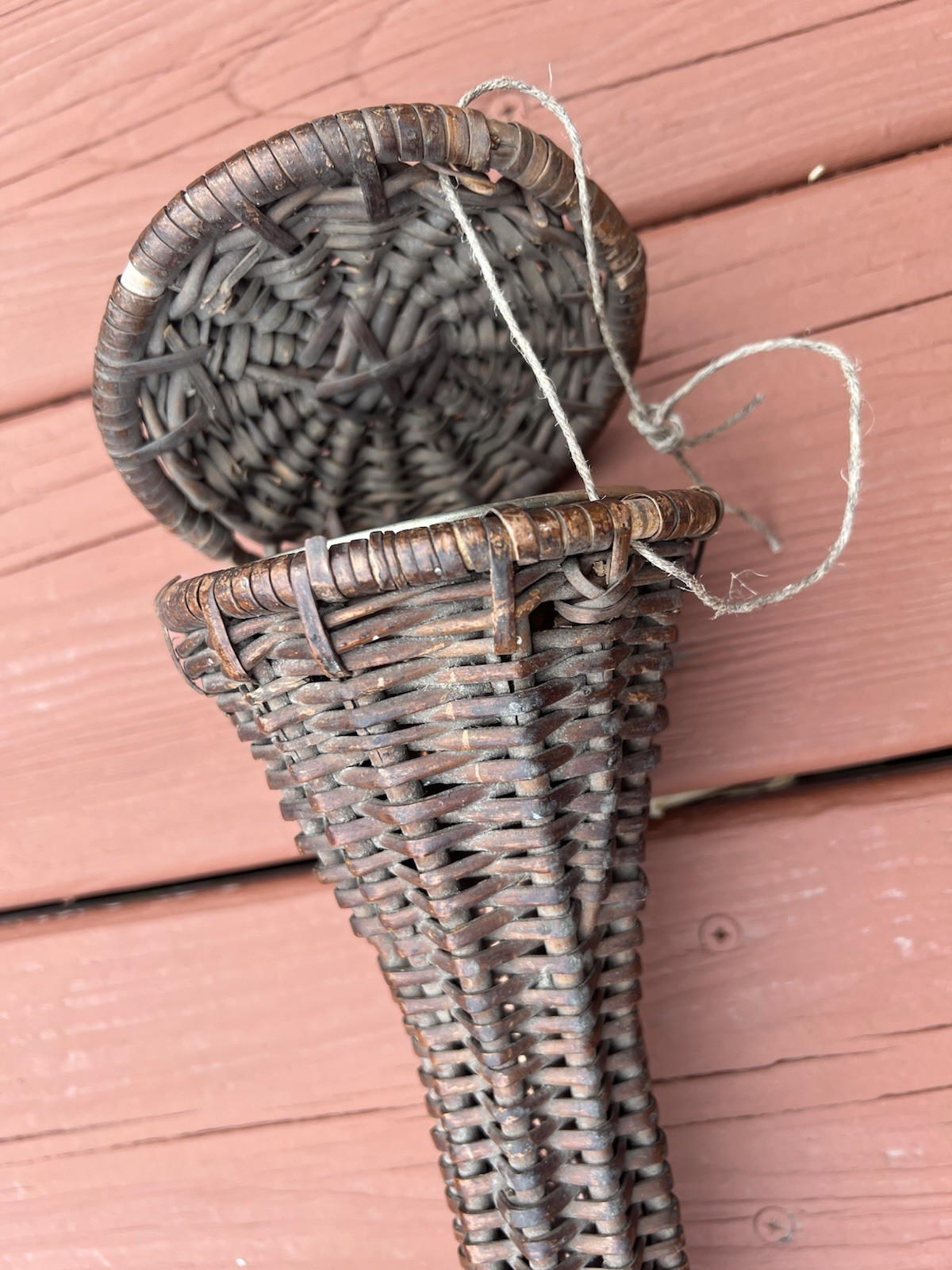 Signed George Potter Copper Brass Silver Long Fox Hunting Horn Wicker Sheath