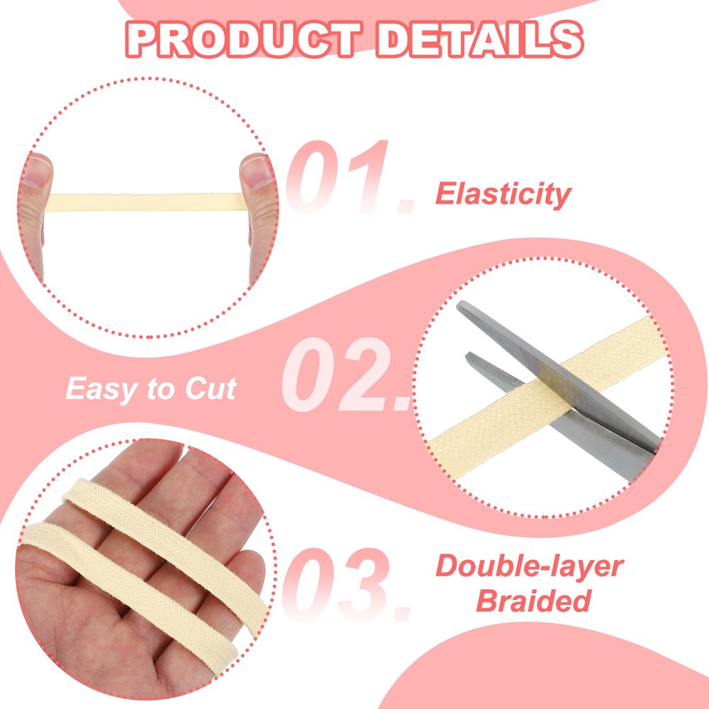 Flat Drawstring Cord 10mm x 5 Yd, Replacement Flat Rope with Ruler Cream