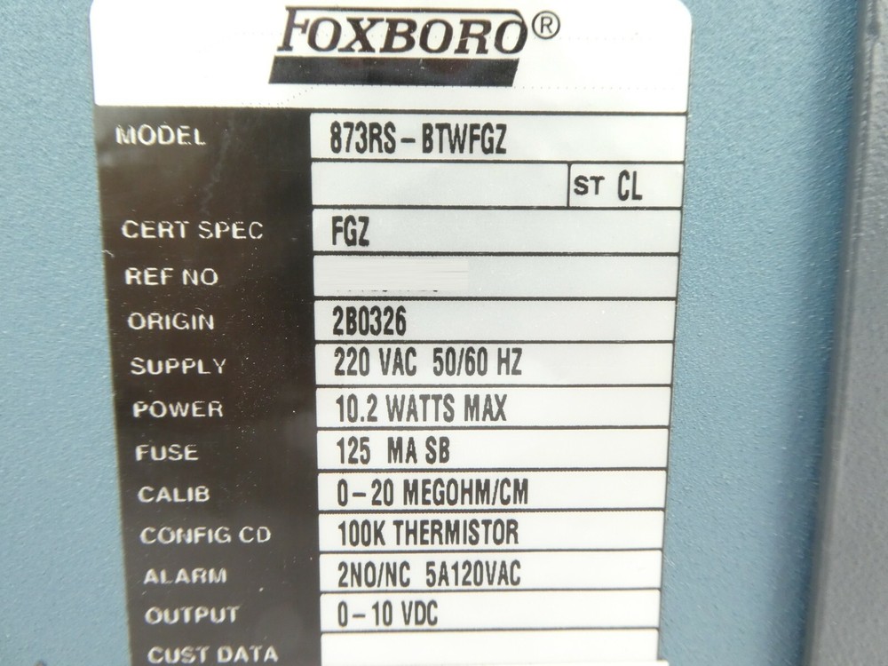 Foxboro 873RS-BTWFGZ Resistivity Analyzer 873 Working Surplus