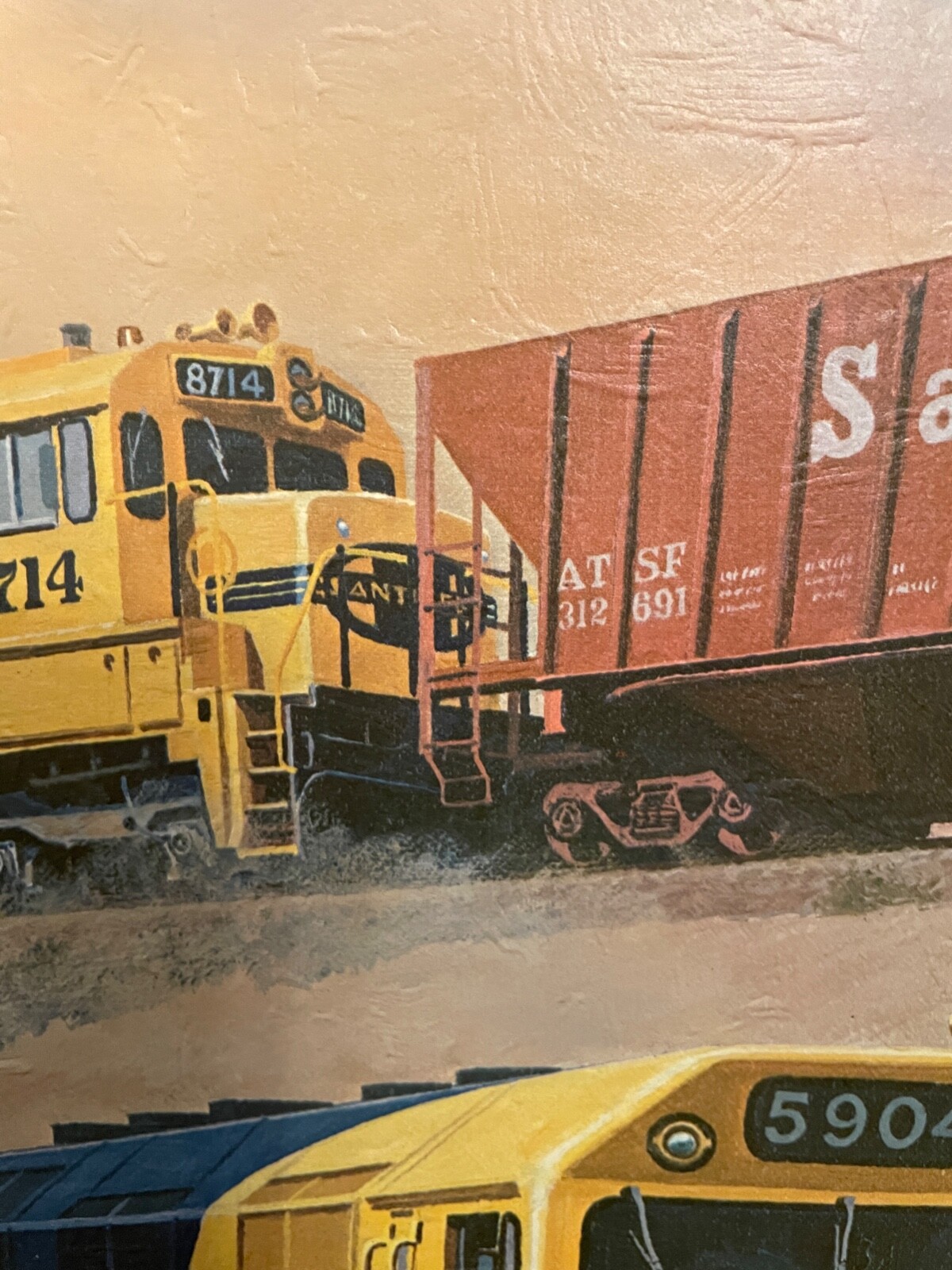 LARGE VINTAGE COMMERCIAL SANTA FE TRAINS SHIPPING OFFICE FOGG PRINT 23'" BY 35"