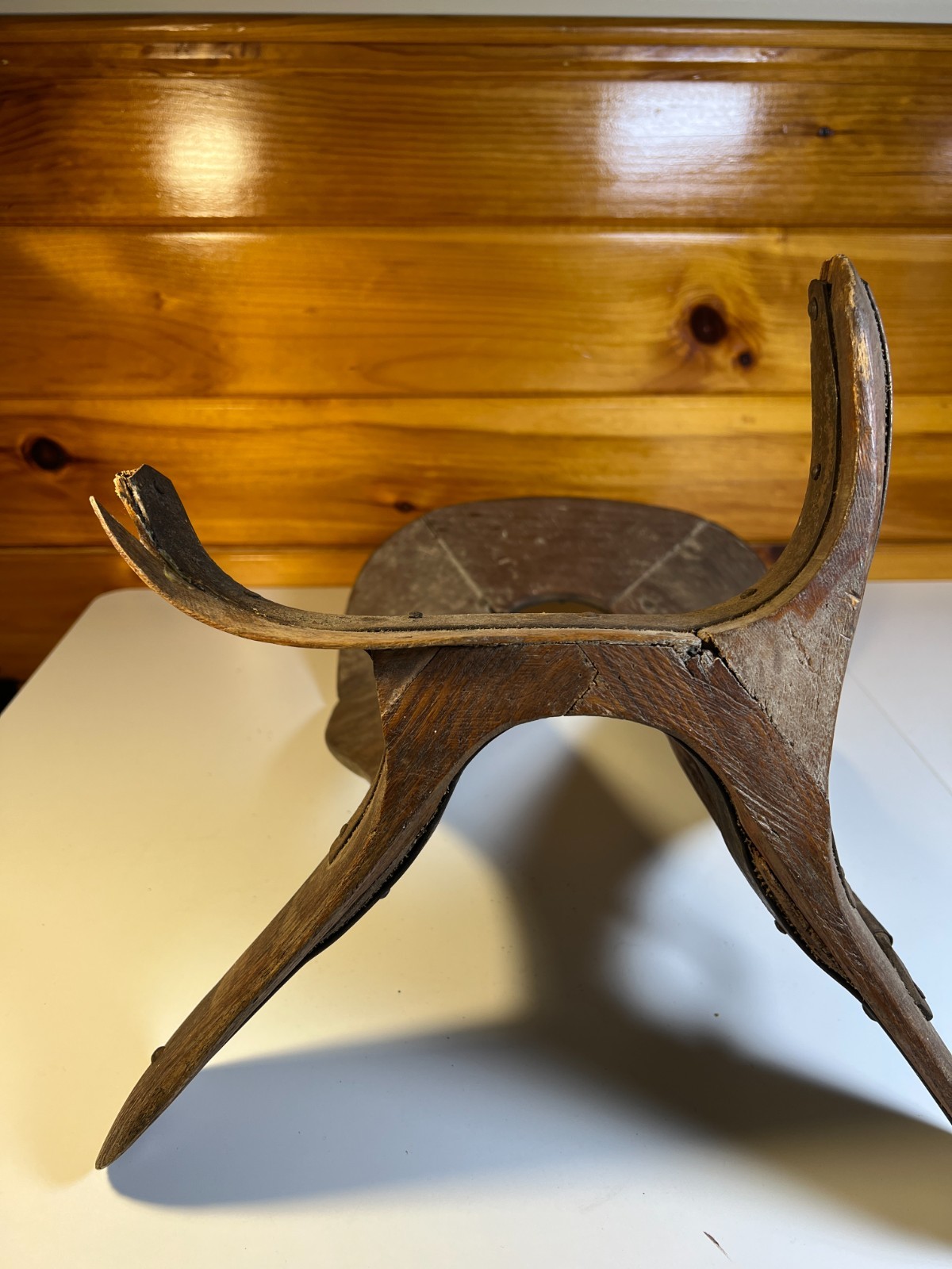 Antique 1880 Hand Made Wooden Saddle Stand Holder Blacksmith Peened Wrought Iron