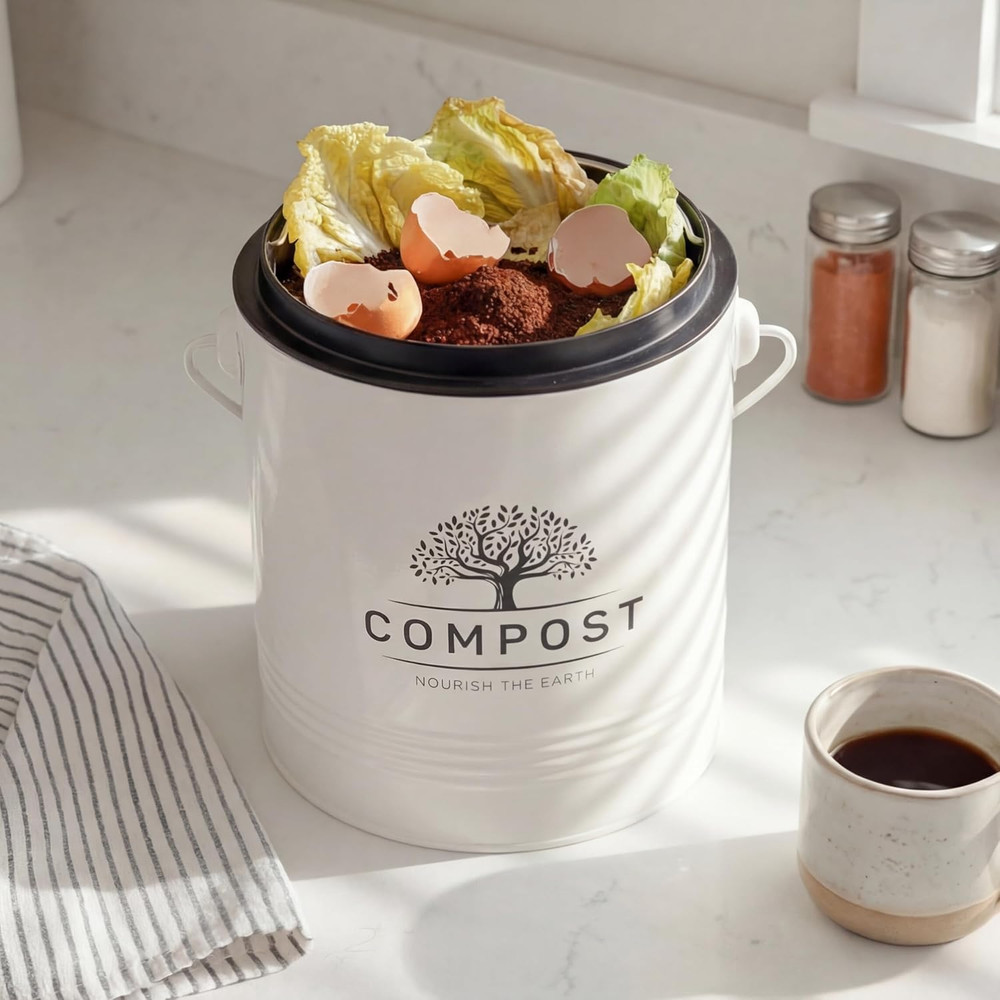 Kitchen Compost Bin, 1.3 Gallon Countertop Compost Bin with Lid, Indoor Compo...