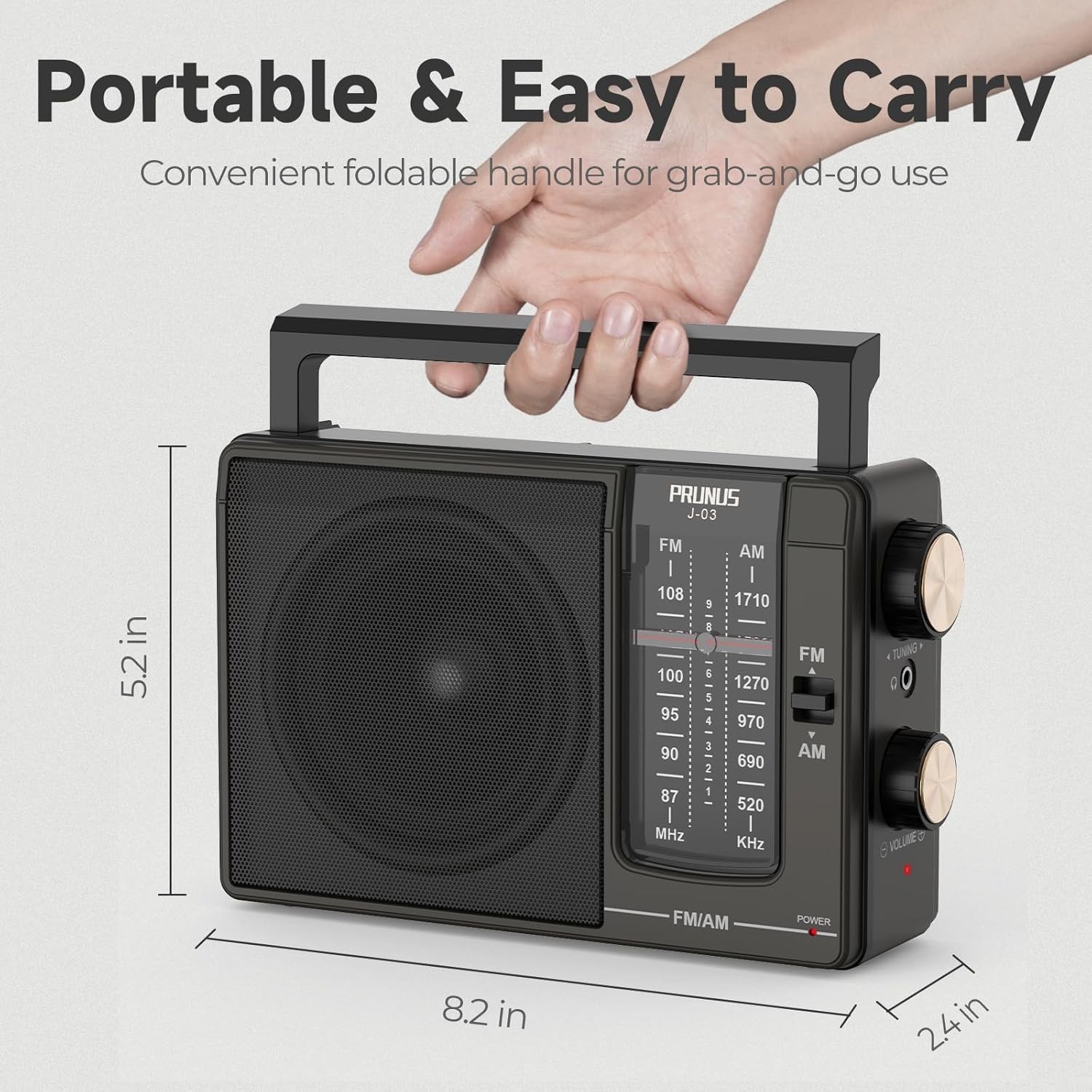 J-03 AM FM Radio Portable Plug in Wall or AA Battery Operated for Home/Outdoo...
