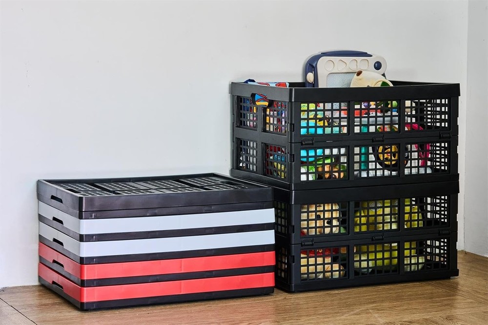 3-Pack Plastic Collapsible Storage Crates-30L,Foldable Plastic Crates Storage