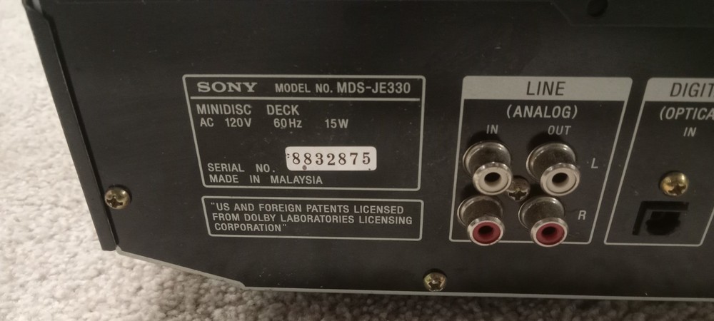 Sony MDS-JE330 Minidisc Deck Player Recorder No Remote- Untested