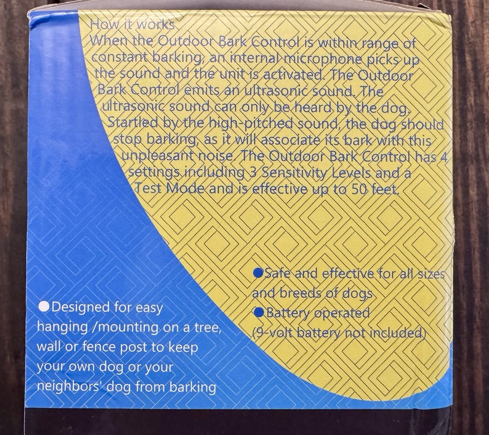 Sonic Bark Control Device 50ft Range, 4 Levels, Deter Nuisance Barking