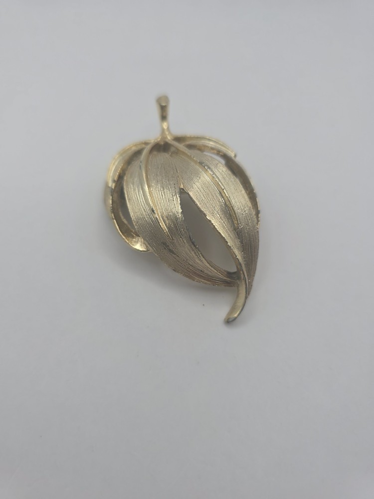 Vintage MCM Leaf Brooch Gold Tone