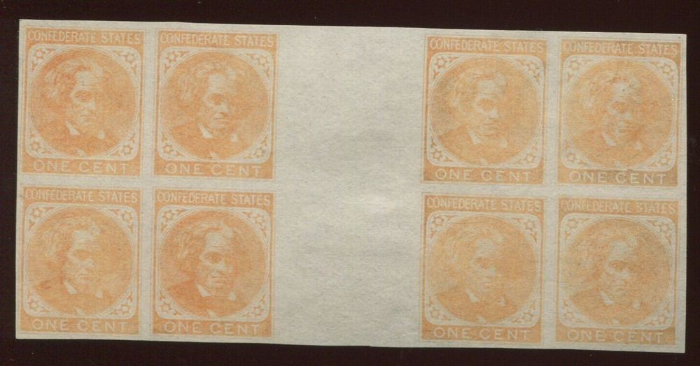 Confederate States 14TC5a Proof on Wove Paper Gutter Block of 8 Stamps HZ29