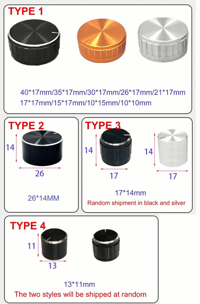 6pcs Volume Control Rotary Knobs for 6mm Dia Knurled D Shaft Potentiometer