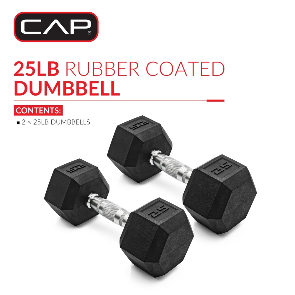 1 Pair Coated Rubber Hex Dumbbell Weight 25lbs