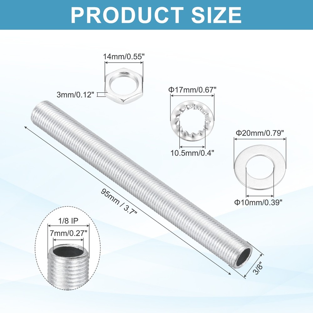 35Pcs 3.7" Lamp Pipe Kit with Nuts Washers 1/8IP Thread Fasteners Assortment