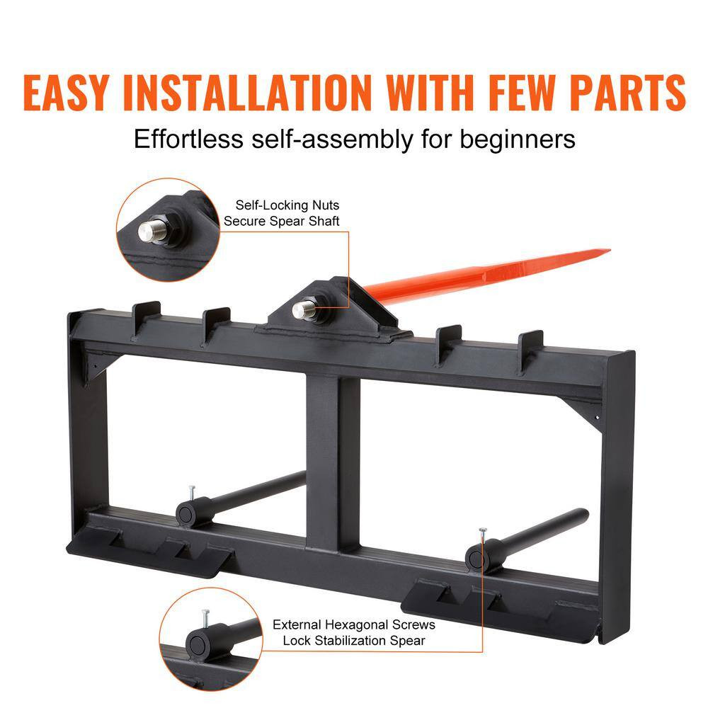 49 In. Hay Spear 1600 Lb. Capacity Skid Steer Loader Attachment with 2-Piece 17.