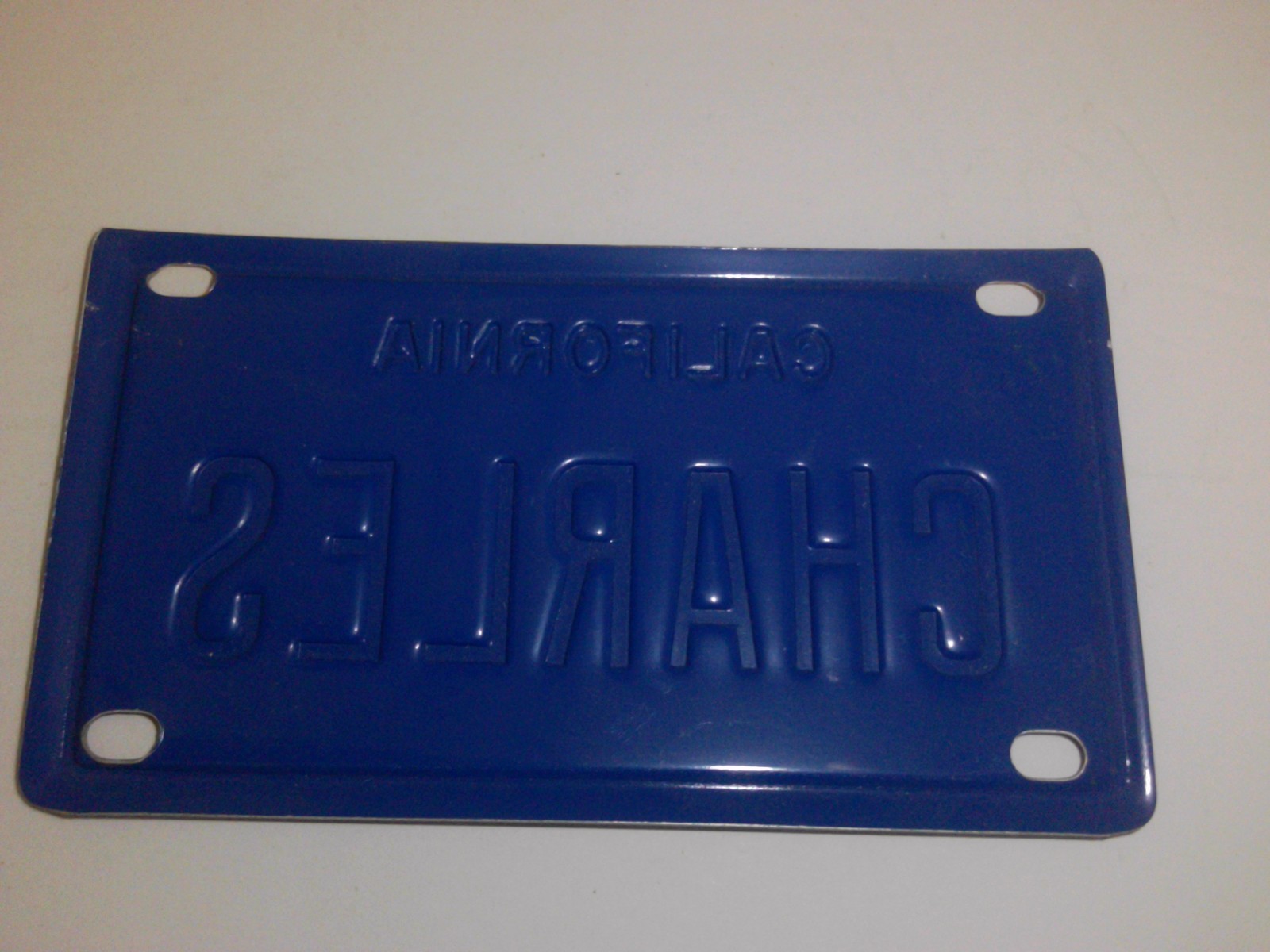 Vintage Novelty 1970s California mini license plate Bicycle "Charles"