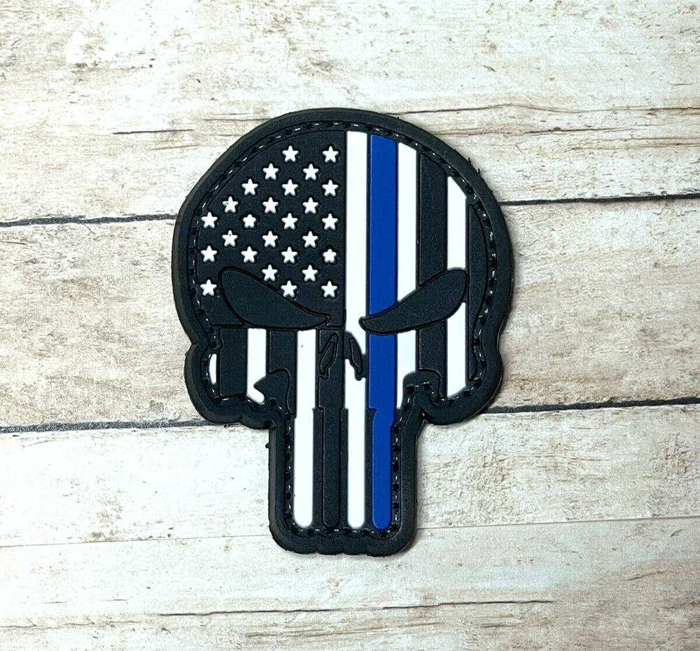 Punisher PVC Patch - Tactical Morale Patch - Thin Blue Line Flag Patch - Police