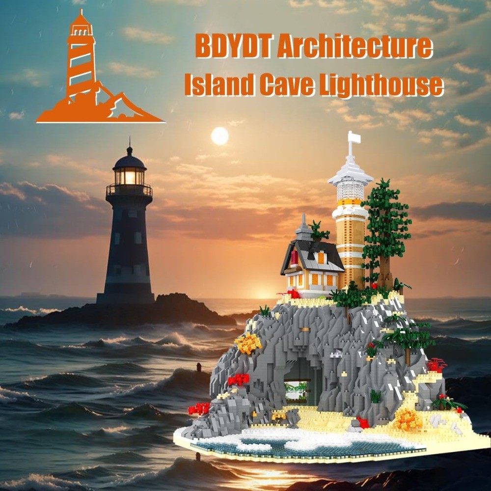 Island Cave Lighthouse Micro Building Blocks Set, 5686pcs Architecture Model