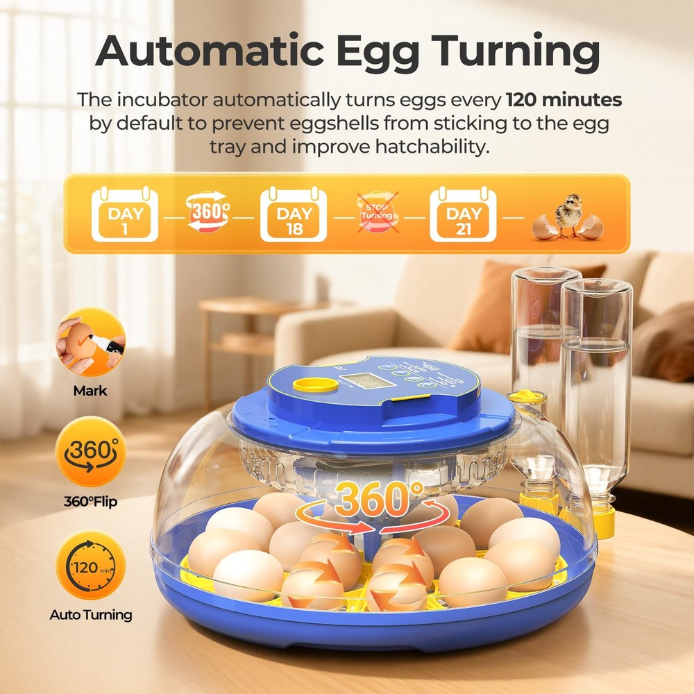 18 Egg Incubators for Hatching Eggs, 360° View with Automatic Egg Turning & H...