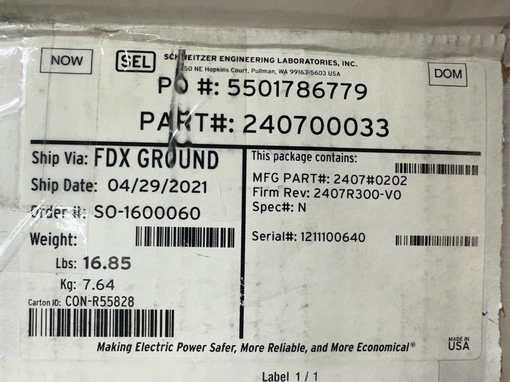 Schweitzer Engineering SEL-2407 Satellite Synchronized Clock 240700033