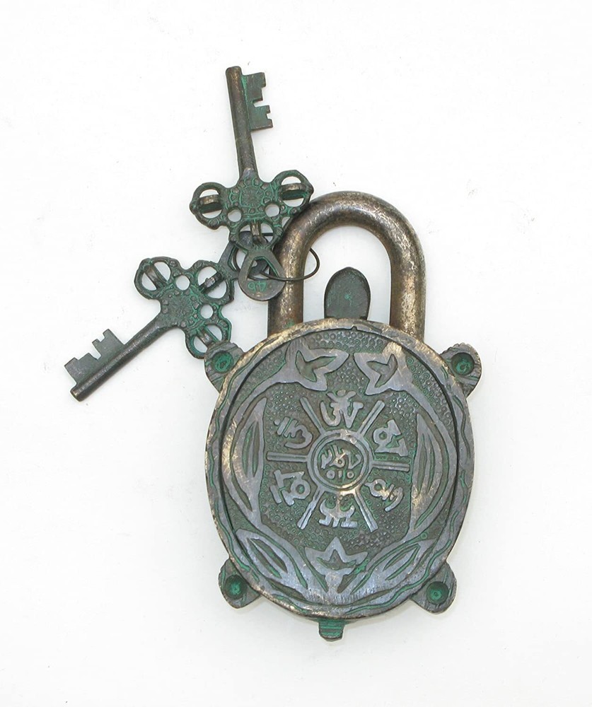 Tortoise Design Coated Functional Brass Lock with 2 Keys (Deep Black, Green).