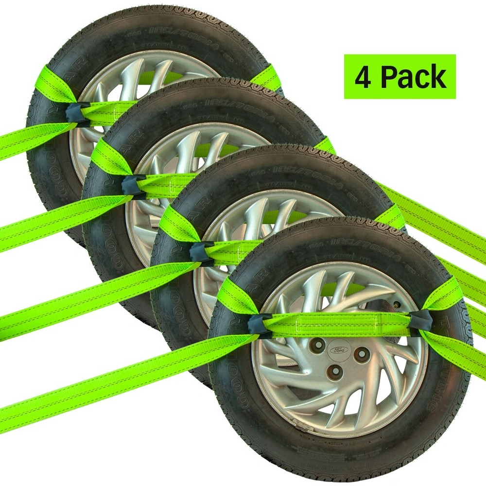 VULCAN 8-Point Car Tie Down Kit - Snap Hook & Chain Tail, 4 Pack - High-Viz