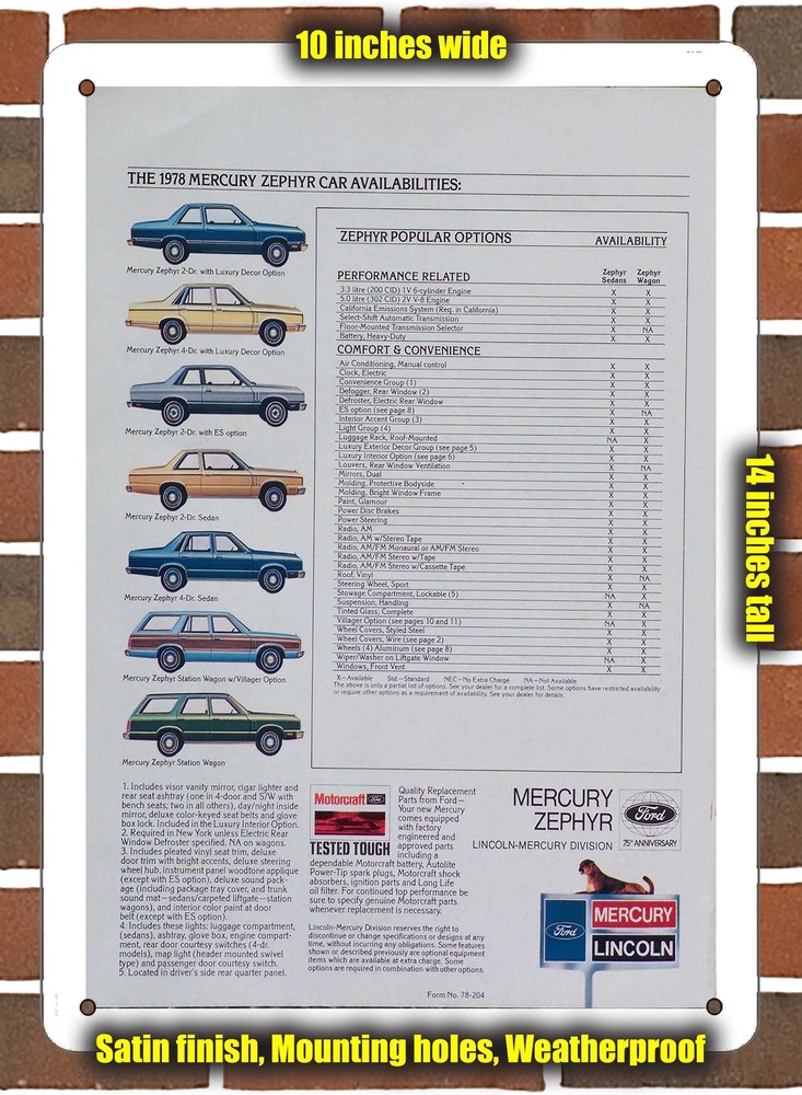 Metal Sign - 1978 Mercury Zephyr (Sign Variant #7)