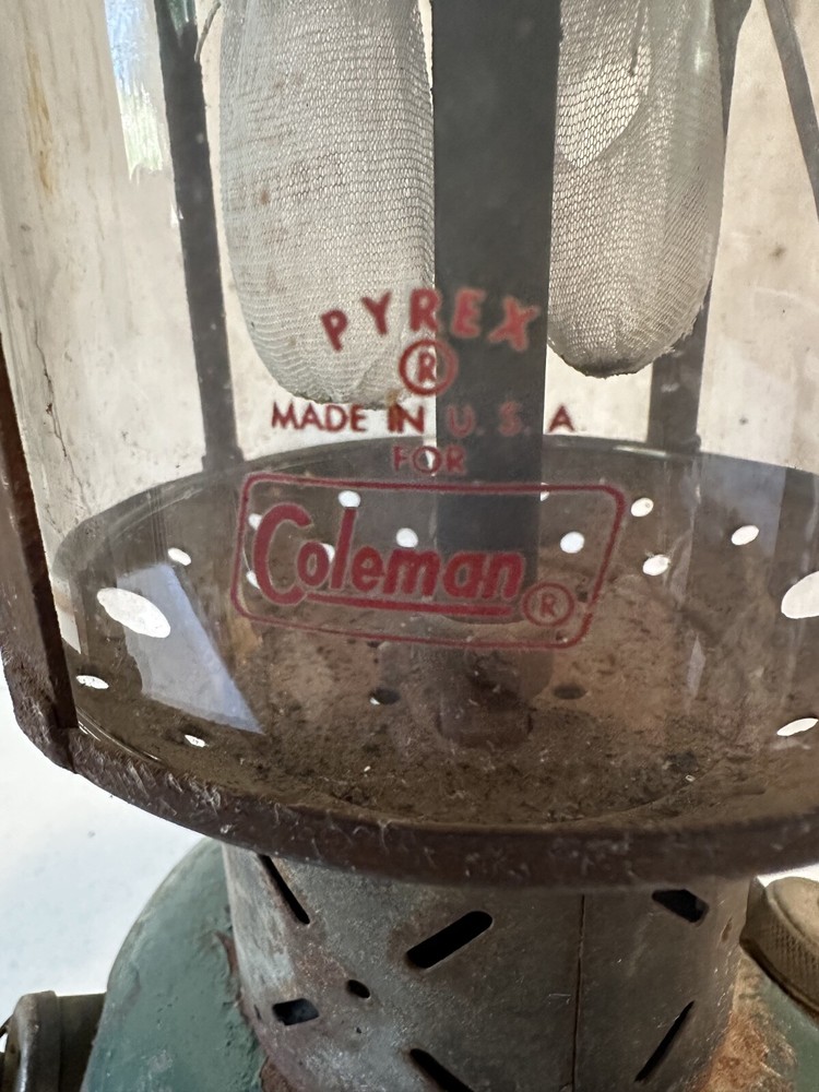 1962 Coleman lantern 220F dual double mantle 2 two Pyrex globe green rusty READ