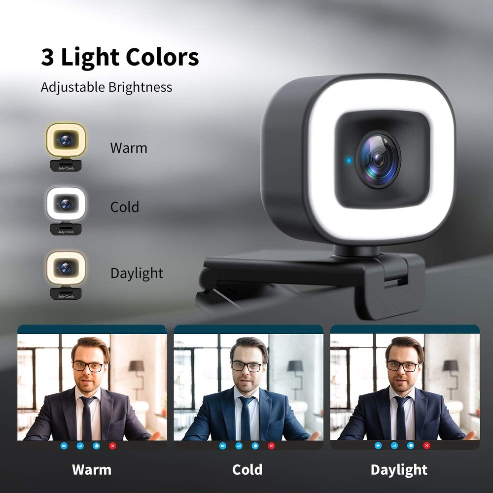 60FPS Streaming Webcam with Adjustable Ring Light, Auto-Focus HD 60FPS, 1080P