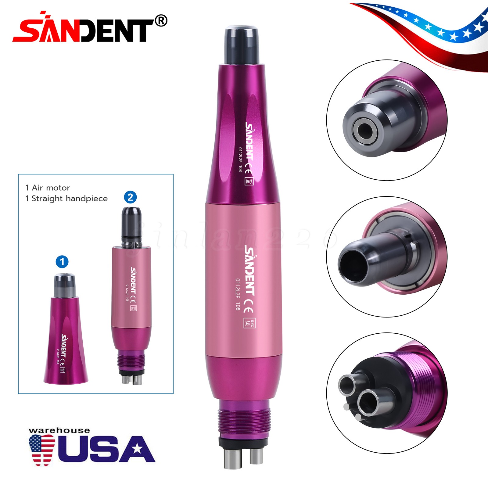 SANDENT Dental 4:1 Hygiene Prophy Handpiece 4Hole Air Motor Nose Cone 360°Swivel